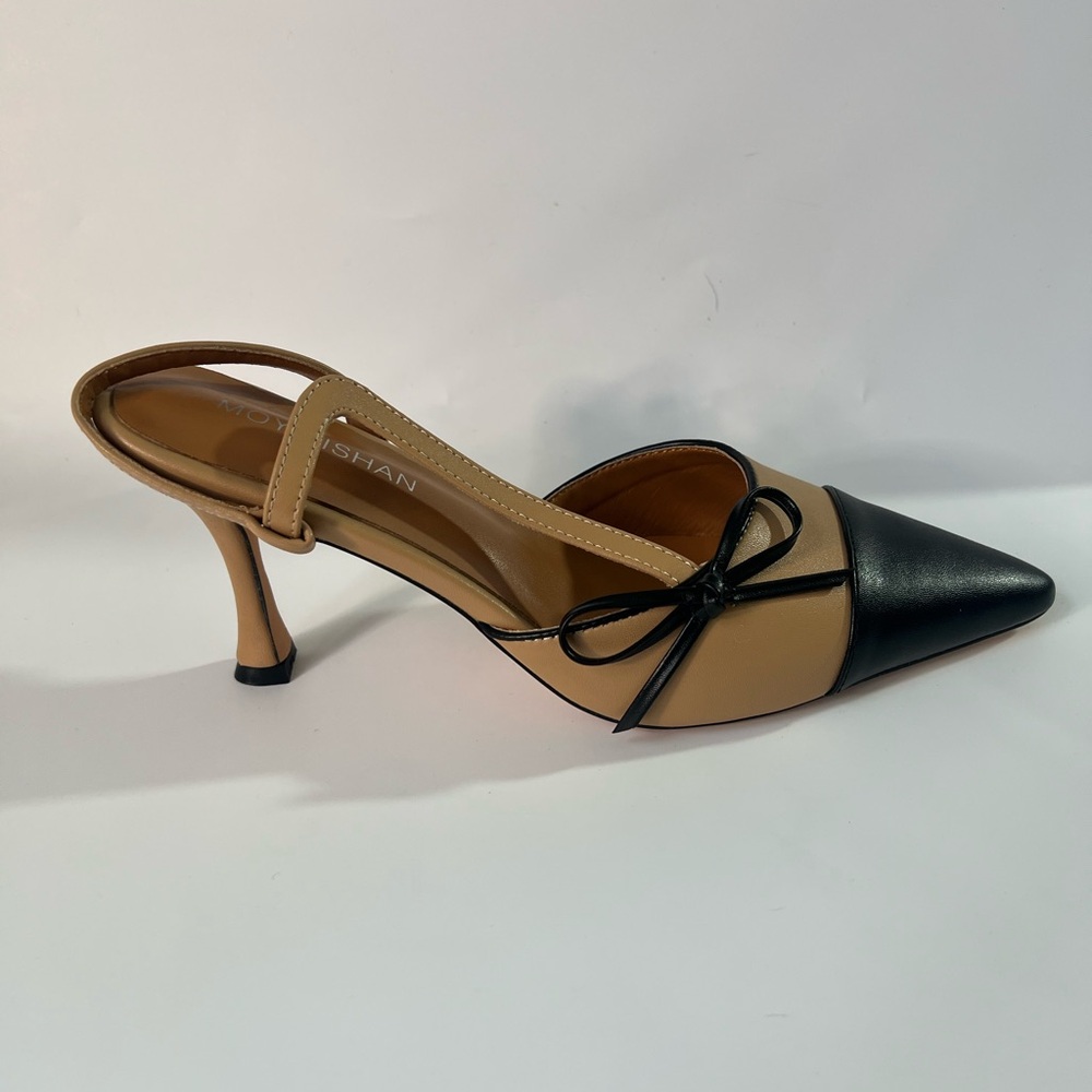 Moyilishan Black and Apricot Women's Sling Back Heels - 9 - Picture 6 of 12